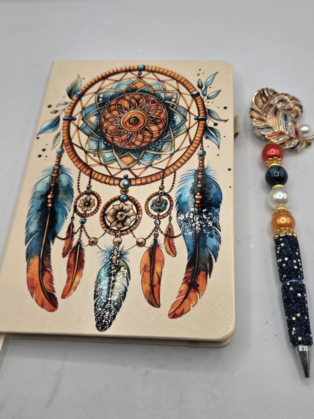 Dreamcatcher Hardcover Notebook Journal - Cream Blue Orange